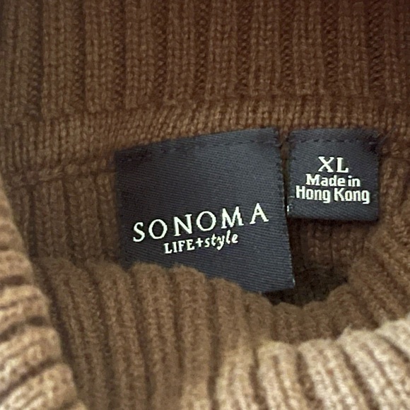 Sonoma Brown & Tan Striped Fitted Ribbed Turtleneck Sweater. Women’s Size XL - Picture 6 of 8